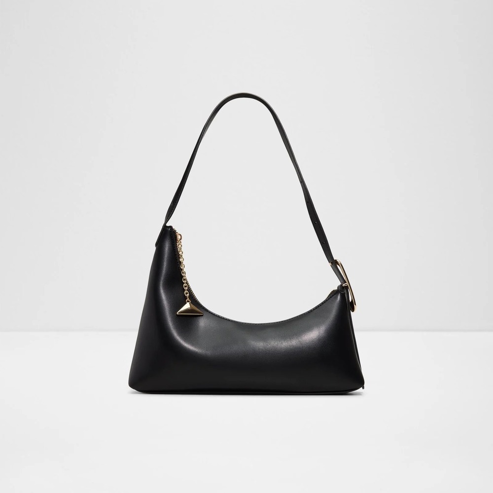 NWT Aldo Timberly Black Leather Asymmetrical Shoulder Bag with Gold Hardware